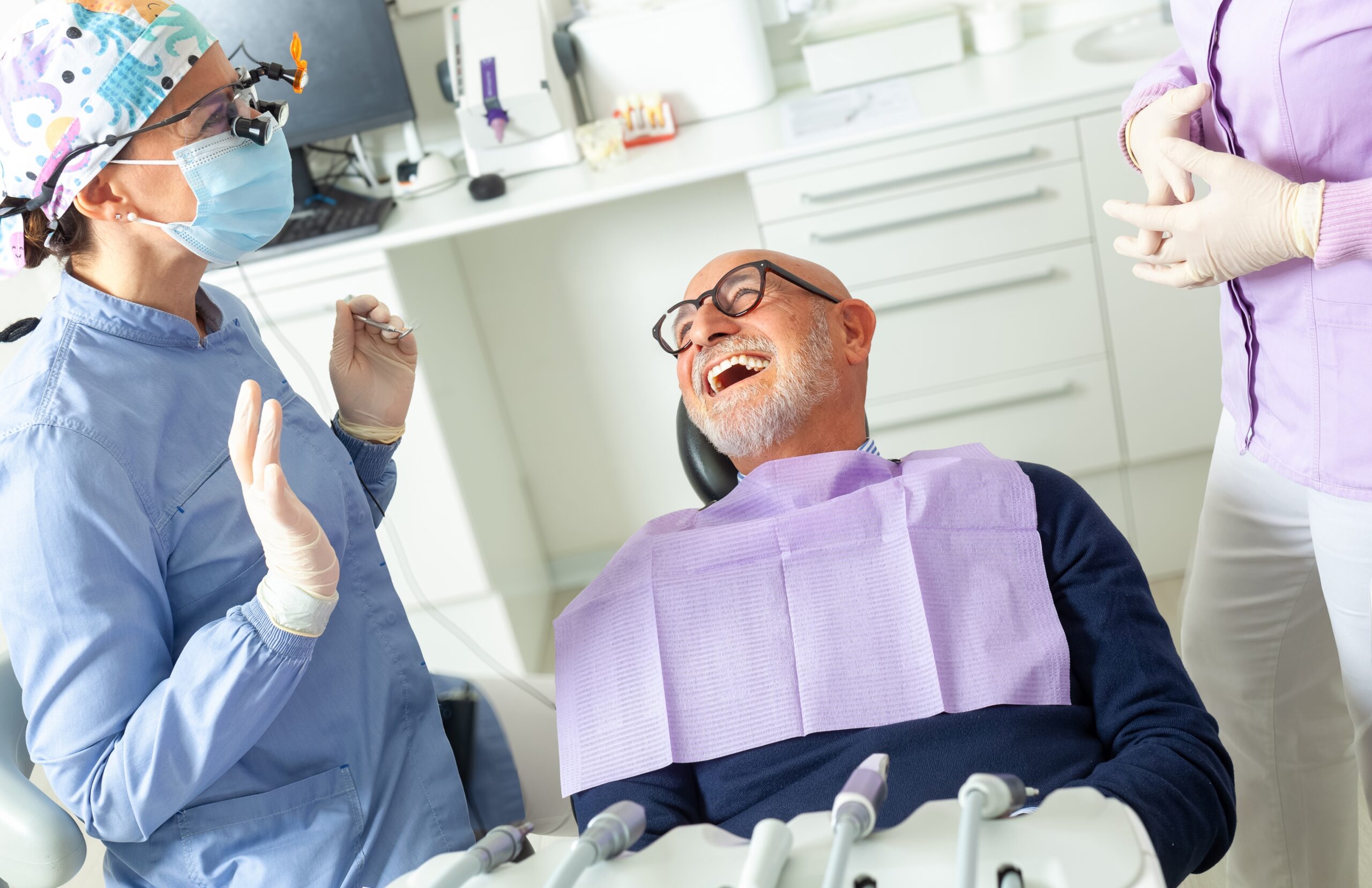 older man relaxed during dental care, sedation